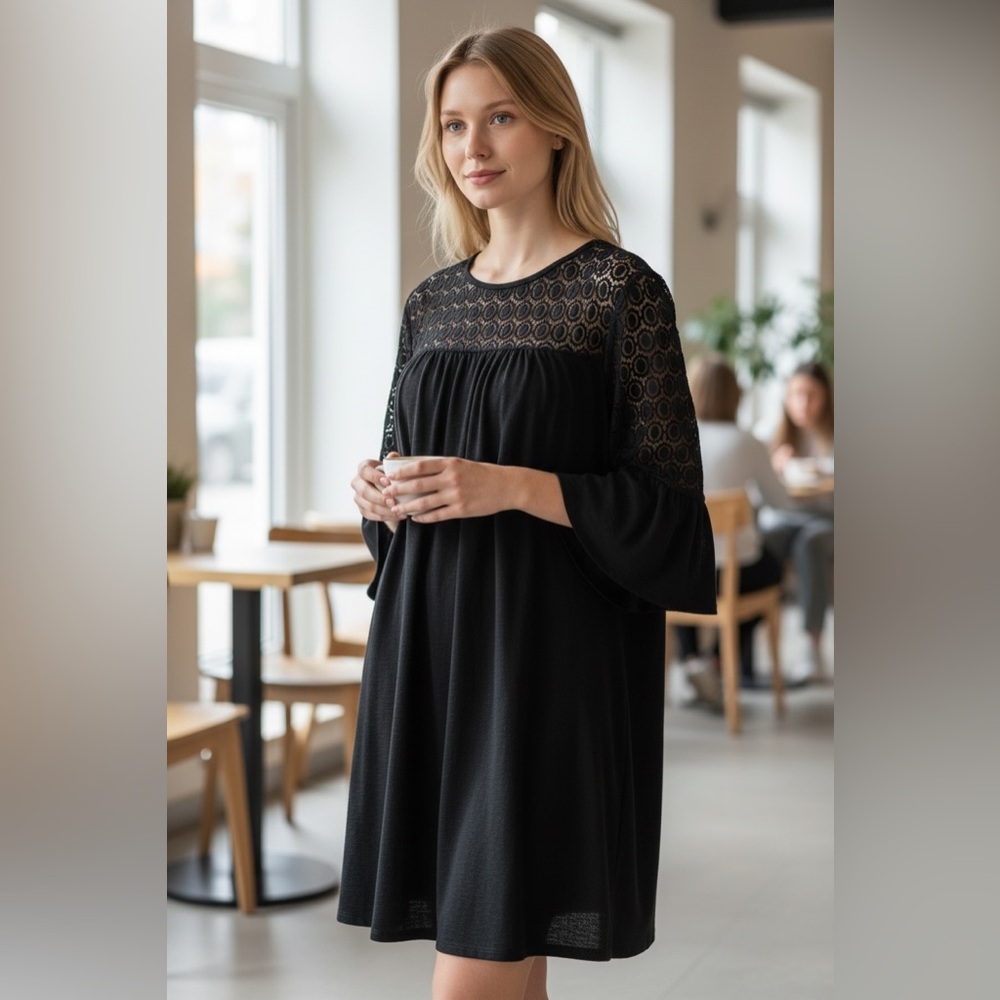 Alya Black Lace Detail Dress NWT